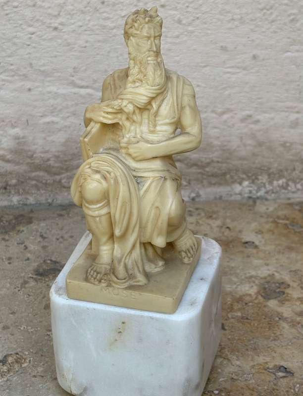 Vintage R Leoni Moses figure statuette Italy , marble pedestal castle box