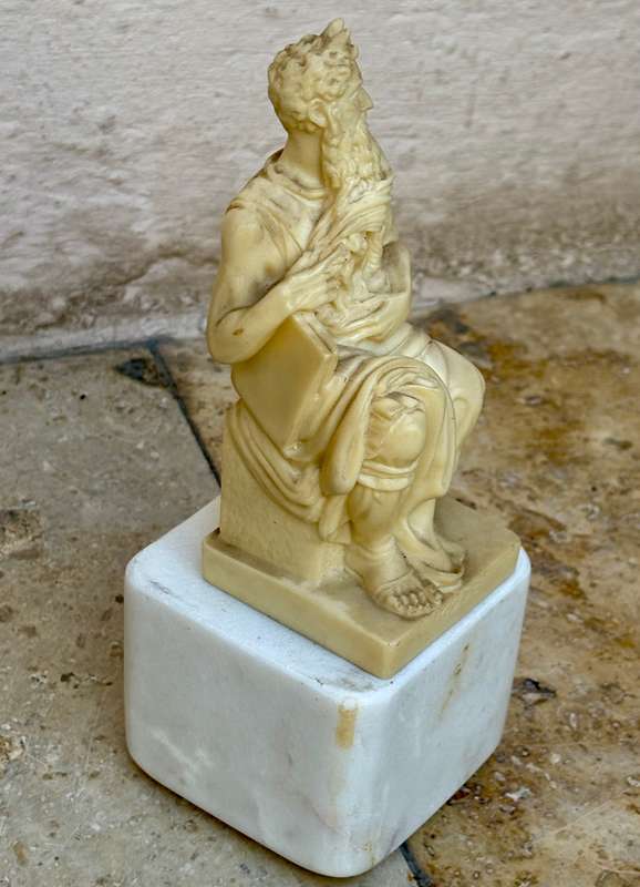 Vintage R Leoni Moses figure statuette Italy , marble pedestal castle box