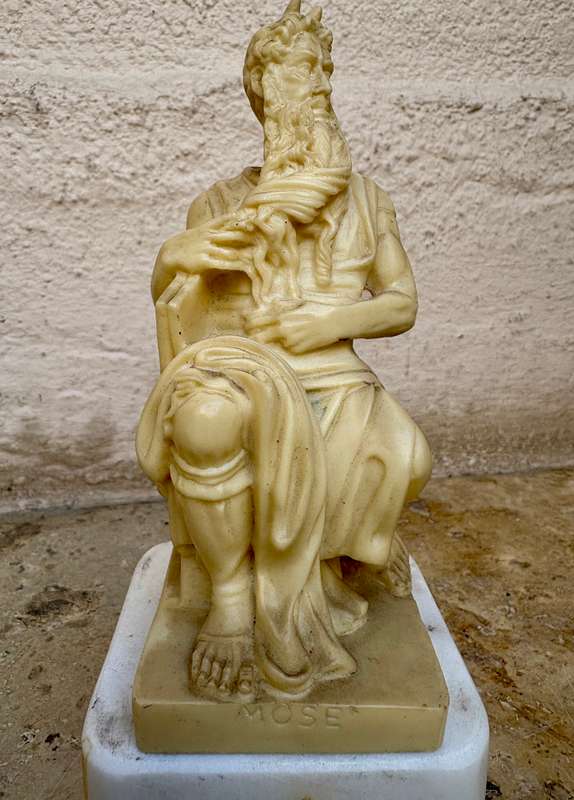 Vintage R Leoni Moses figure statuette Italy , marble pedestal castle box