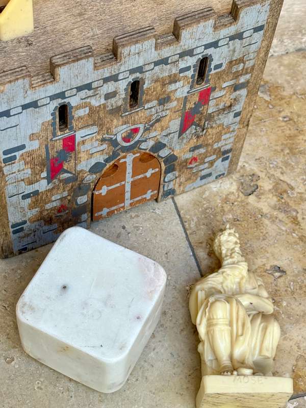 Vintage R Leoni Moses figure statuette Italy , marble pedestal castle box
