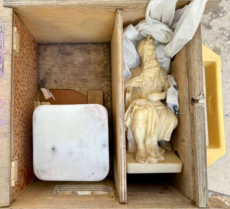 Vintage R Leoni Moses figure statuette Italy , marble pedestal castle box