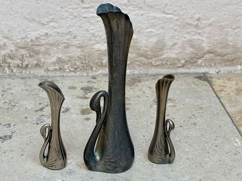 Vintage silver plated retro swan bud vase lot of 3