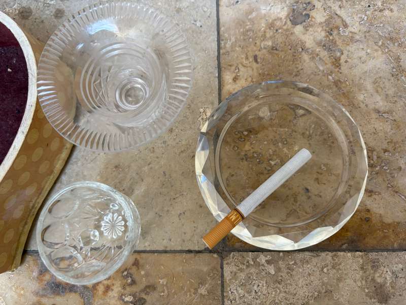 Crystal trinket dish , crystal candle holder and crystal footed glass lot