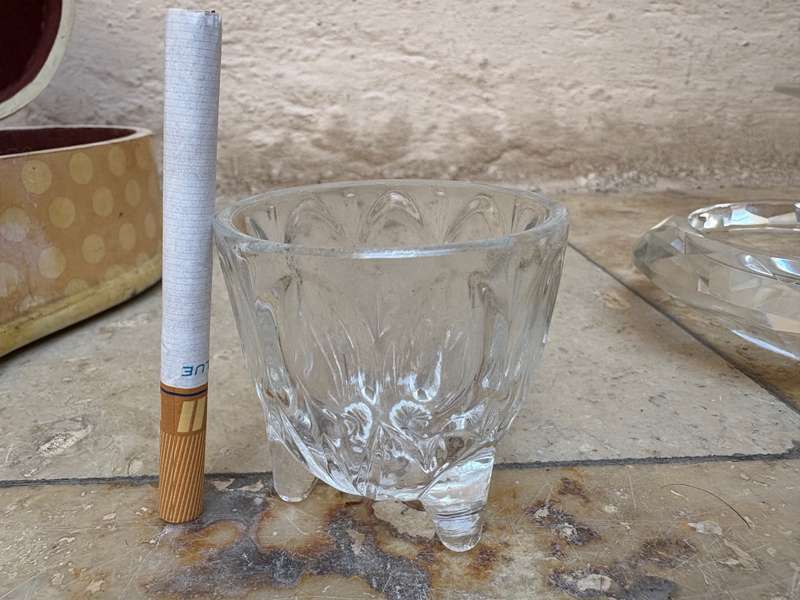 Crystal trinket dish , crystal candle holder and crystal footed glass lot