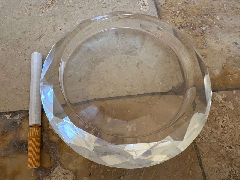 Crystal trinket dish , crystal candle holder and crystal footed glass lot
