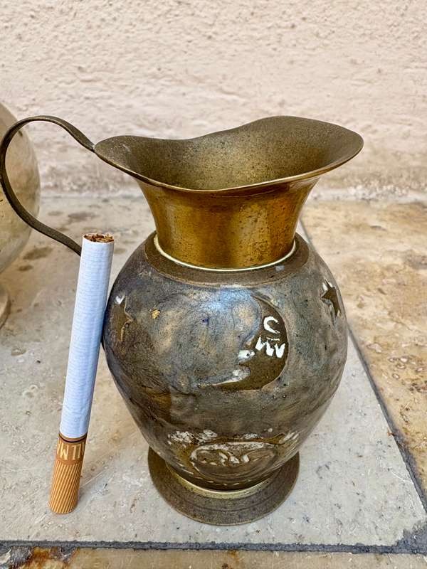 Vintage heavy brass pitcher small and large pair