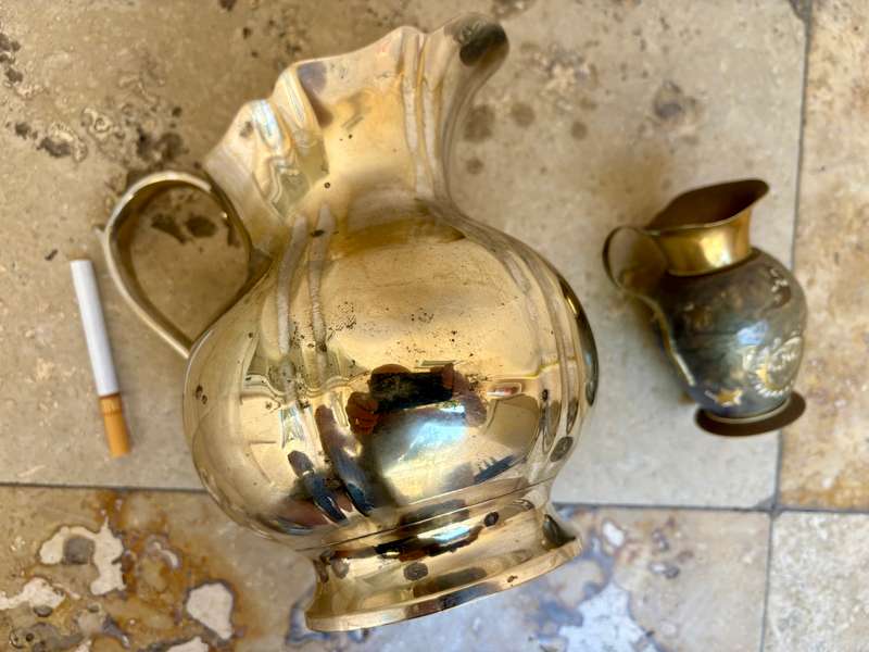 Vintage heavy brass pitcher small and large pair