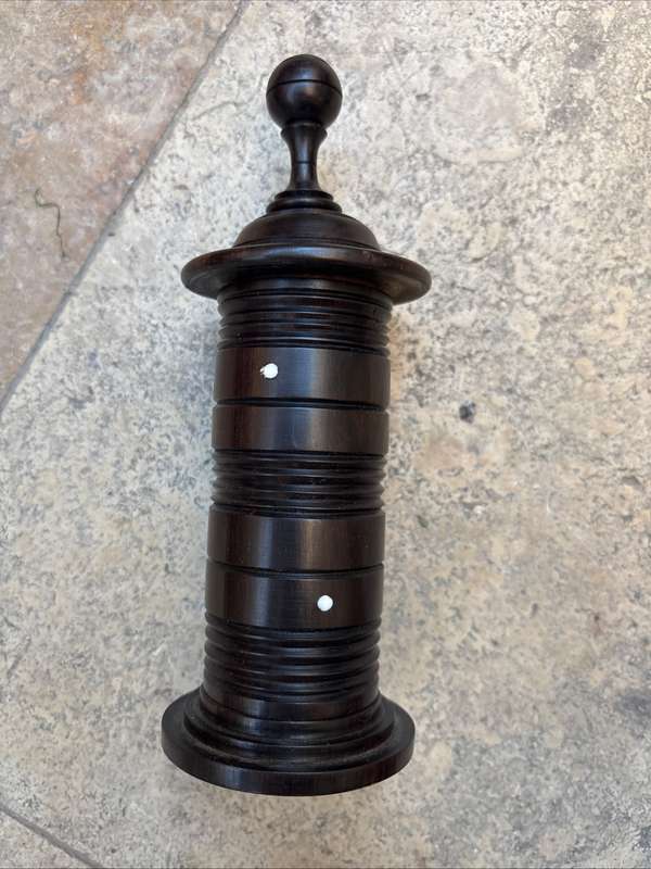 Rare exotic wood toothpick holder with bud vase treen pair