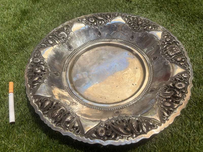 Antique solid silver ornate fruit bowl 800   30 cm  438g