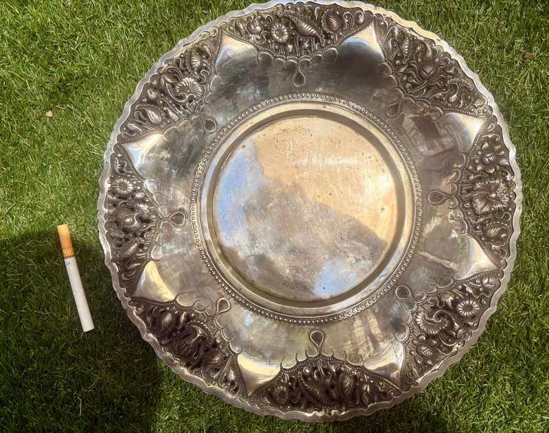 Antique solid silver ornate fruit bowl 800   30 cm  438g