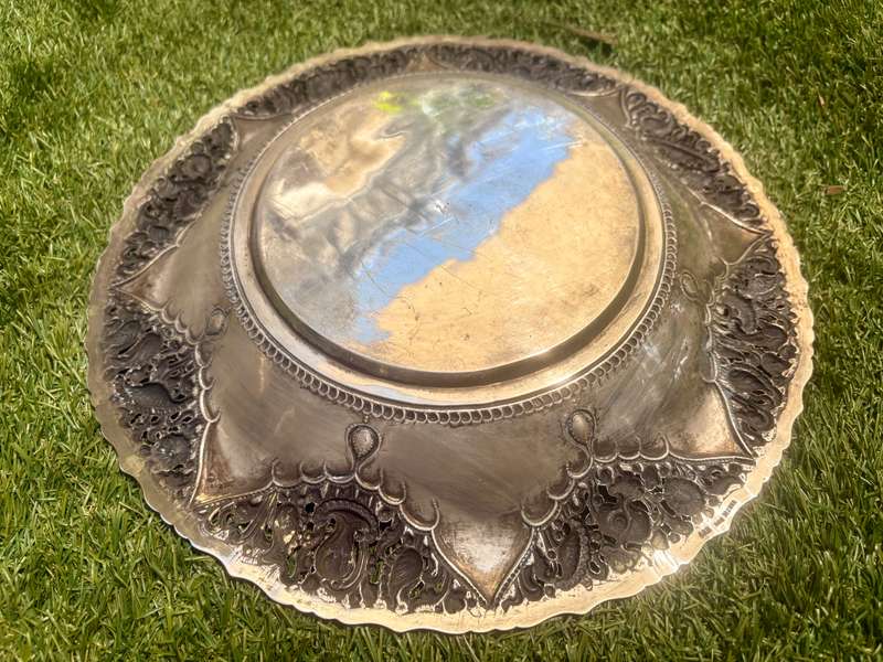 Antique solid silver ornate fruit bowl 800   30 cm  438g