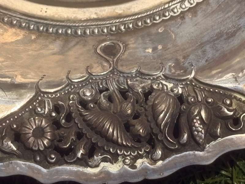 Antique solid silver ornate fruit bowl 800   30 cm  438g