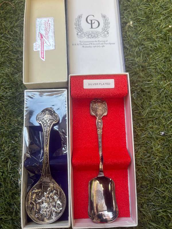 Silver plate spoon pair in box