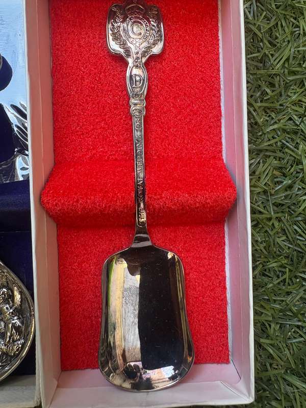 Silver plate spoon pair in box