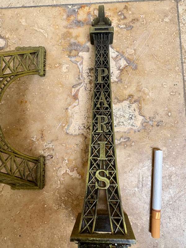 Vintage Eiffel Tower large Paris architecture brass tone metal 38 cm