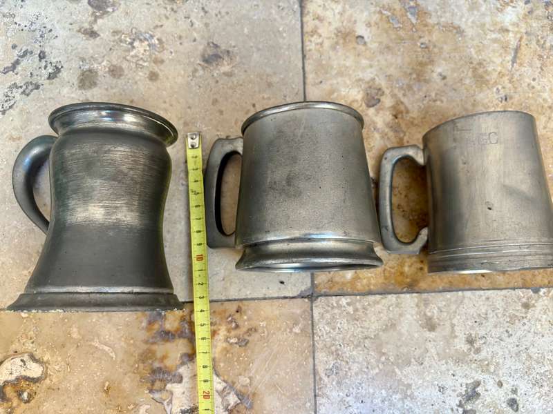 Vintage unusual pewter tankard lot of 3
