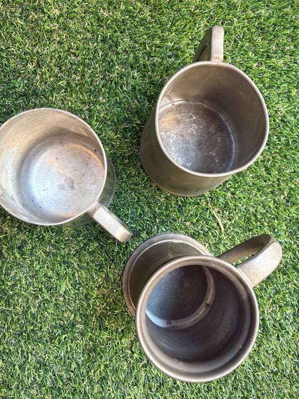 Vintage unusual pewter tankard lot of 3