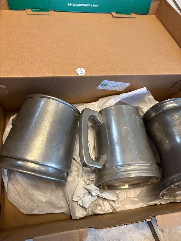 Vintage unusual pewter tankard lot of 3