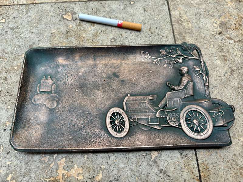 Antique auto car 3d copper coin tray ashtray plaque