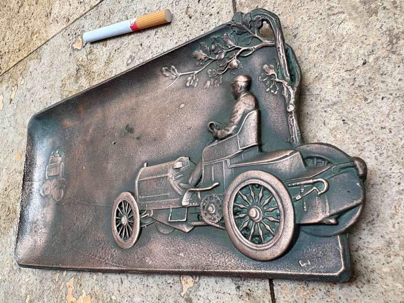 Antique auto car 3d copper coin tray ashtray plaque