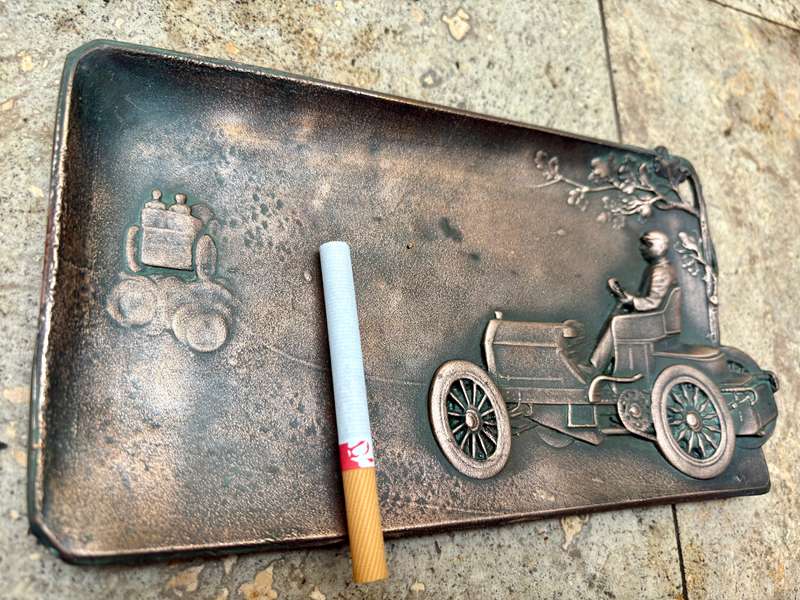 Antique auto car 3d copper coin tray ashtray plaque