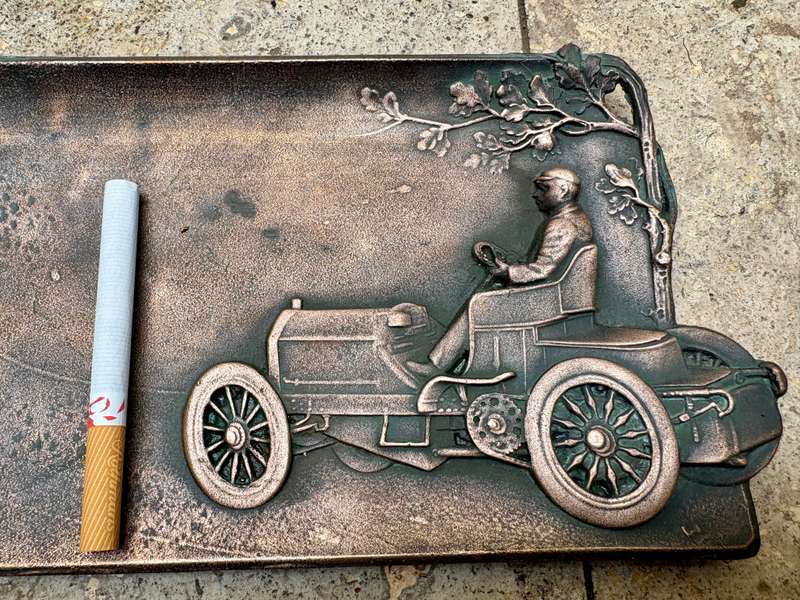 Antique auto car 3d copper coin tray ashtray plaque