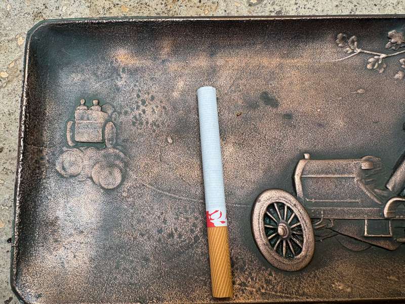 Antique auto car 3d copper coin tray ashtray plaque