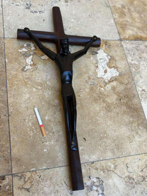 Large ebony wood carved crucifix Christ corpus 60 cm x 27 cm