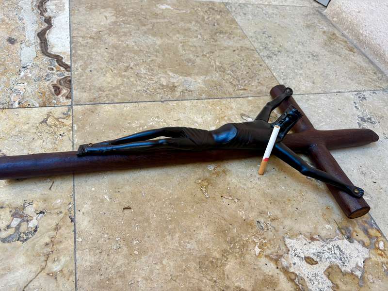 Large ebony wood carved crucifix Christ corpus 60 cm x 27 cm