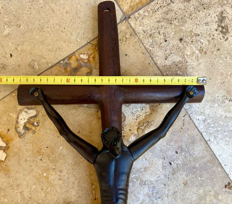 Large ebony wood carved crucifix Christ corpus 60 cm x 27 cm