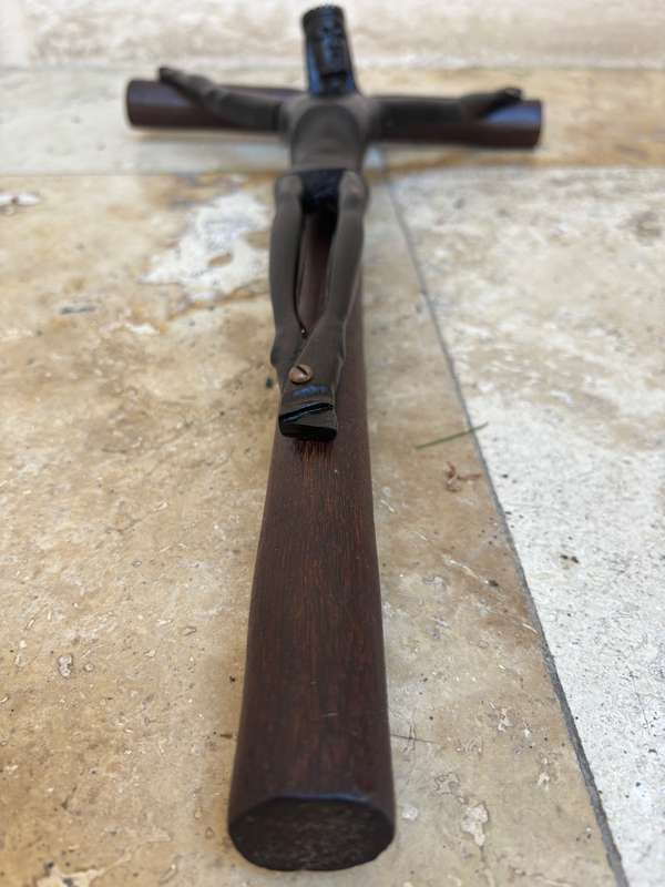 Large ebony wood carved crucifix Christ corpus 60 cm x 27 cm