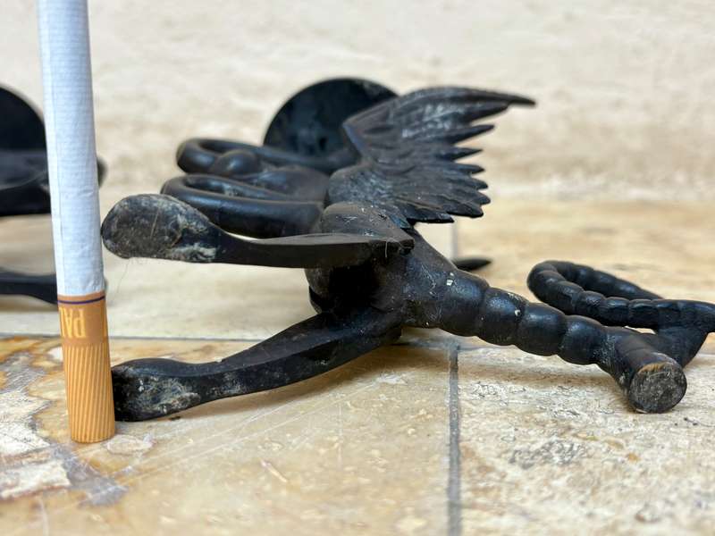 Antique gothic Victorian  bronze gargoyle dragon candle stick holder pair