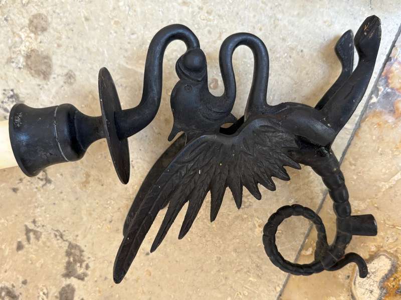 Antique gothic Victorian  bronze gargoyle dragon candle stick holder pair