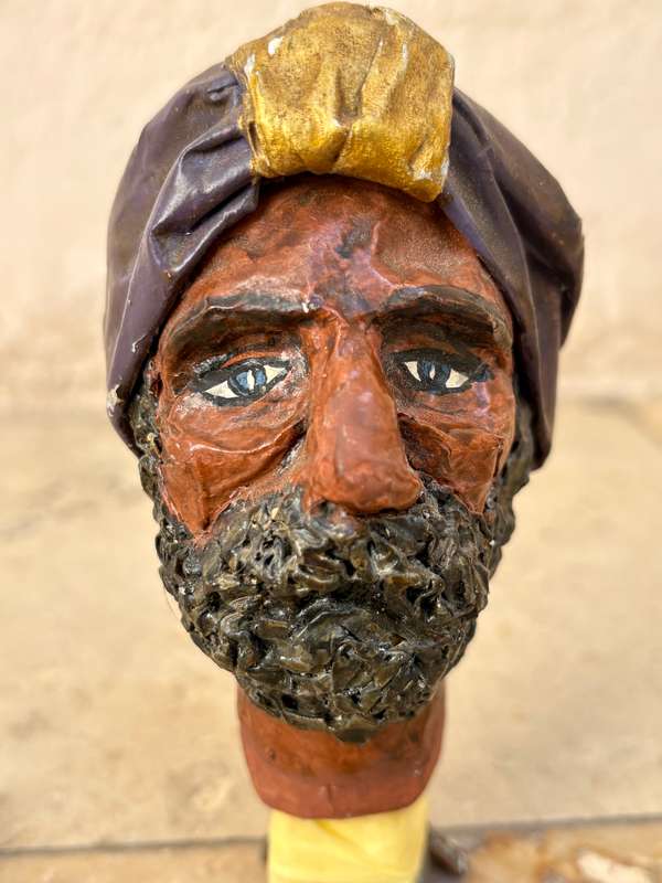 Vintage paper mache East Indian man puppet head