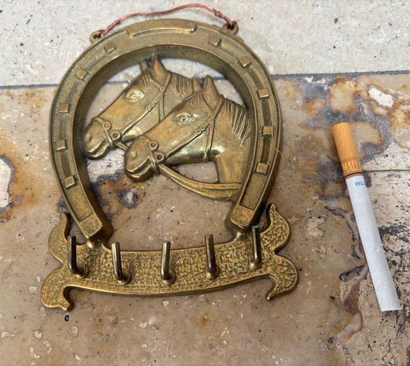 Vintage solid brass horse key holder , equestrian key hook