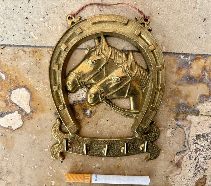 Vintage solid brass horse key holder , equestrian key hook