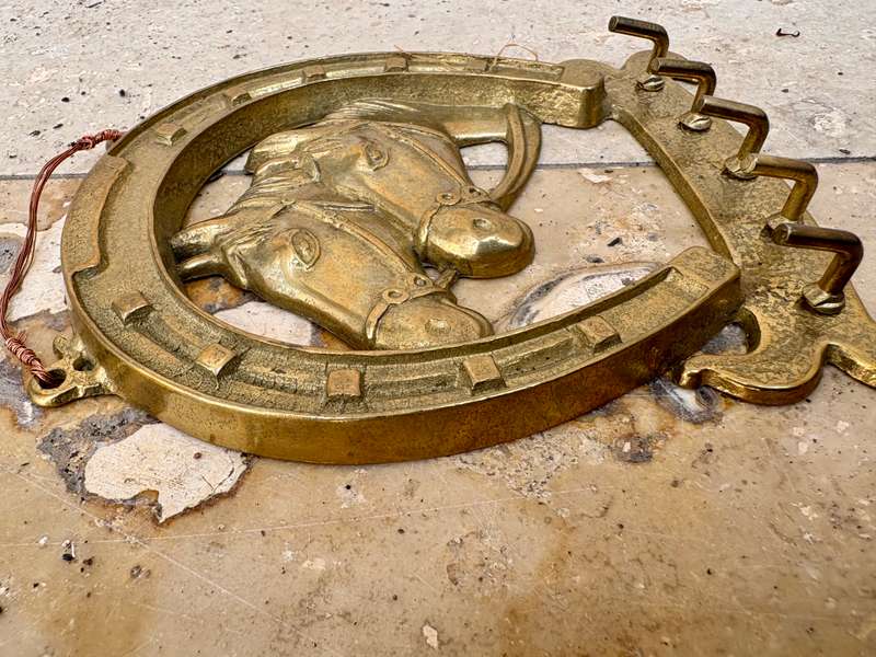 Vintage solid brass horse key holder , equestrian key hook