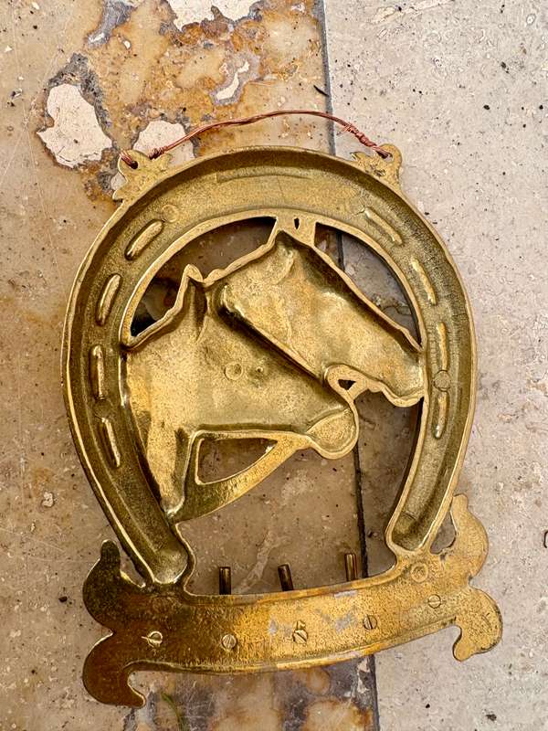 Vintage solid brass horse key holder , equestrian key hook