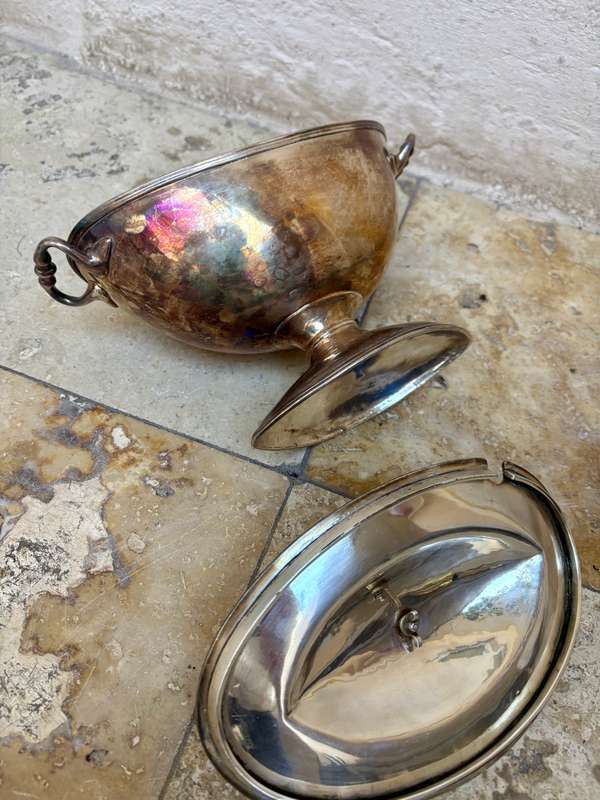 Vintage Large Silver Plate Tureen With Lid and spoon