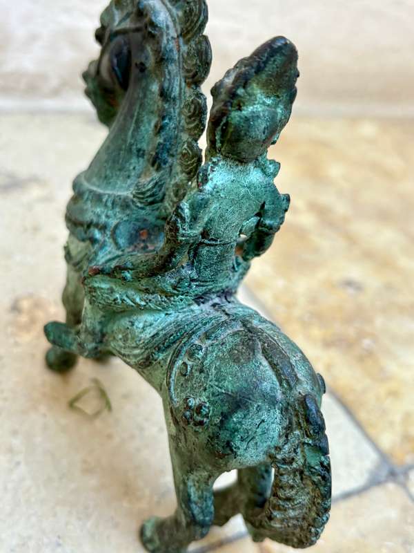 Vintage bronze horse with rider sculpture warrior knight statuette