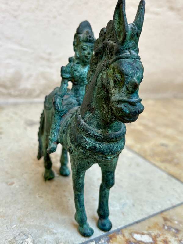 Vintage bronze horse with rider sculpture warrior knight statuette