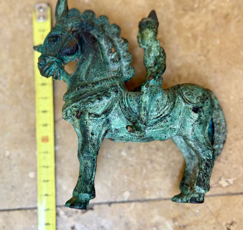 Vintage bronze horse with rider sculpture warrior knight statuette