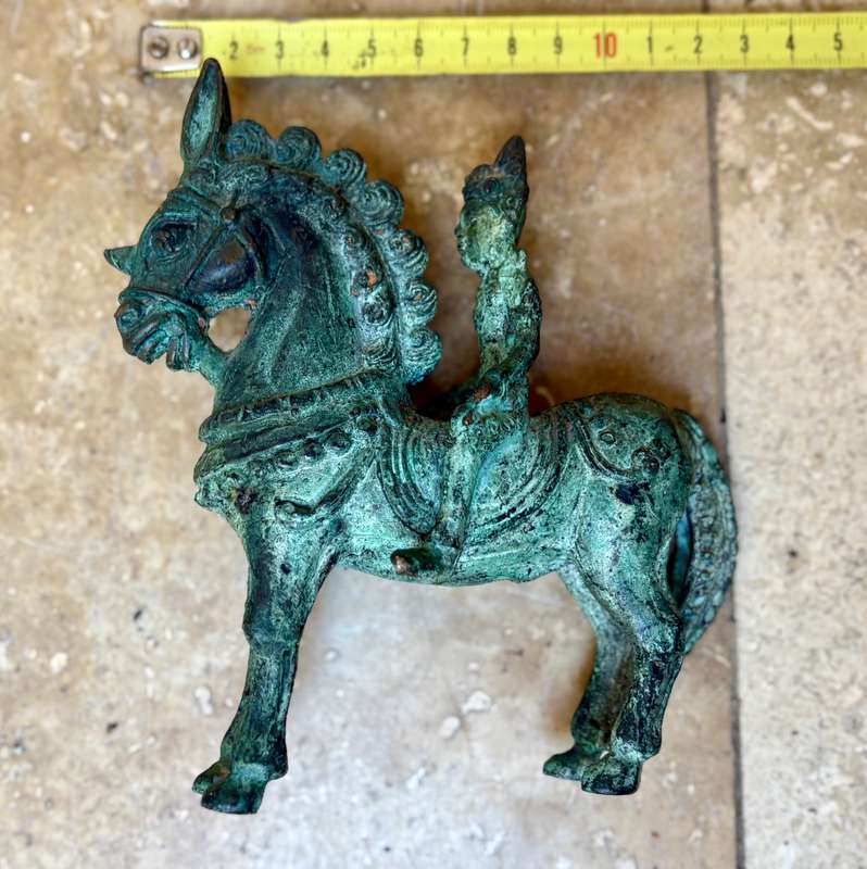 Vintage bronze horse with rider sculpture warrior knight statuette