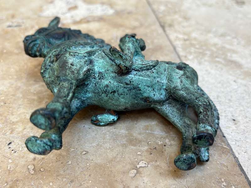 Vintage bronze horse with rider sculpture warrior knight statuette