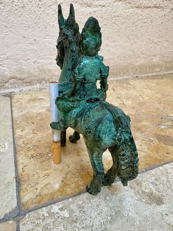Vintage bronze horse with rider sculpture warrior knight statuette