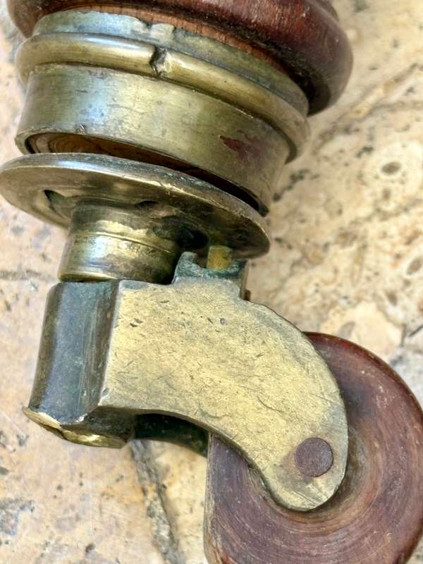 ANTIQUE SOLID BRASS FURNITURE CASTORS wood wheels  X 4 With two chair legs, 4 table short legs