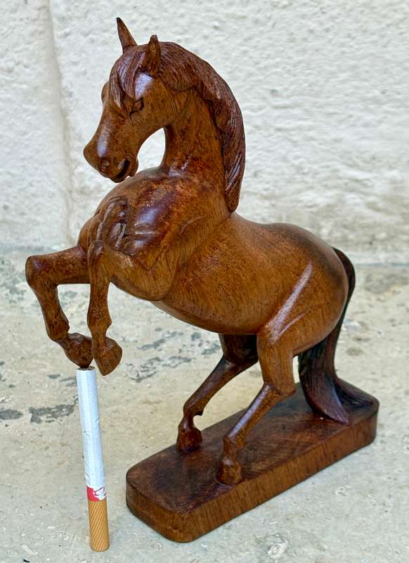 Vintage wooden horse hand carved roaring wood horse sculpture stallion