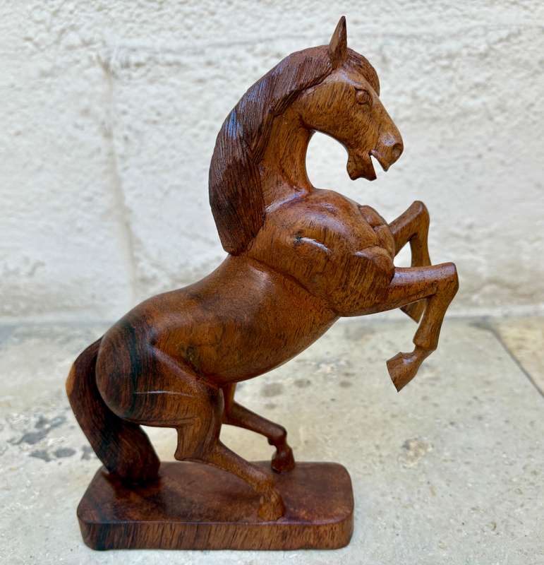 Vintage wooden horse hand carved roaring wood horse sculpture stallion