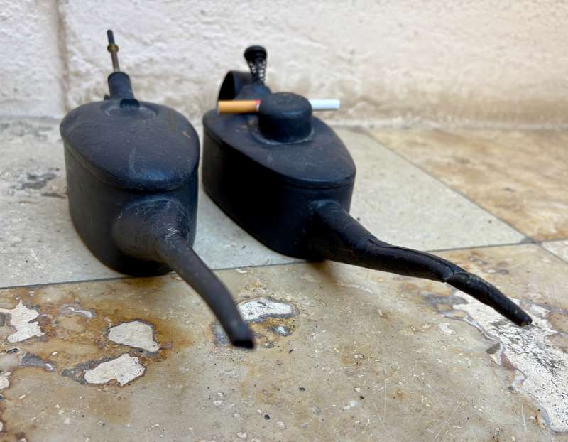 Vintage oil can pair long spout half pint