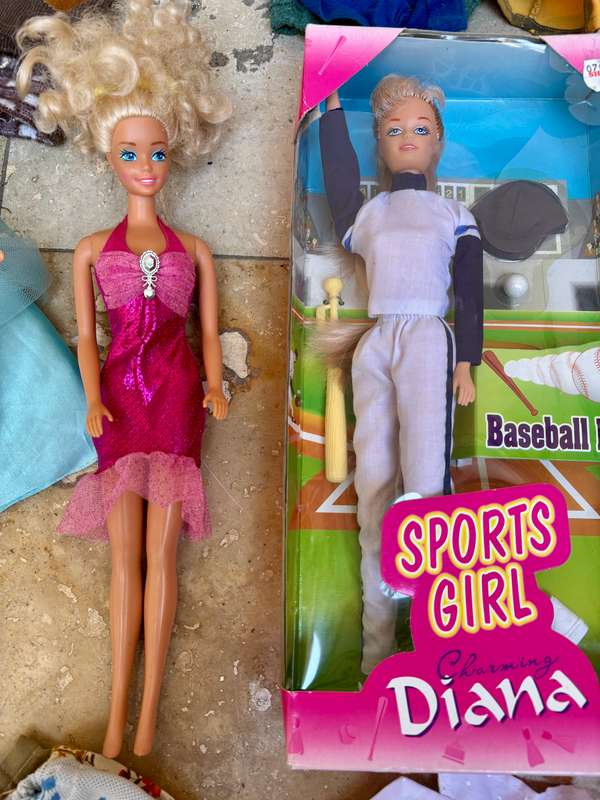 Vintage Barbie doll , sports girl Diana doll pair with lots of extra clothes baseball fun